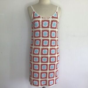 Willow & Wind Crocheted Cotton, Lined, Ivory Pink Blue Mini Sunress Medium NWT